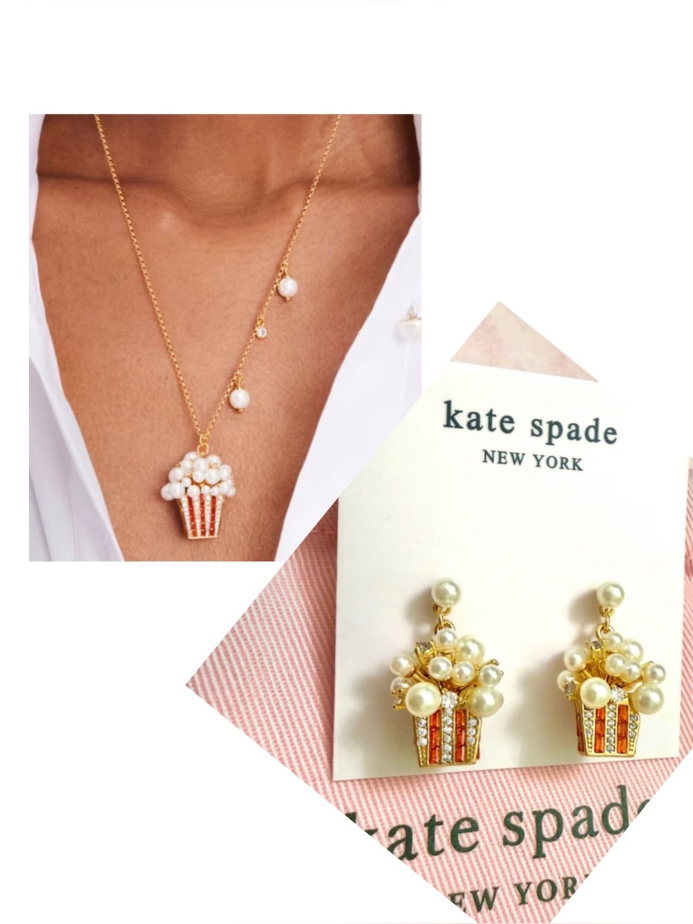 Kate Spade (whole set )- popcorn themed design Earrings and Necklace set